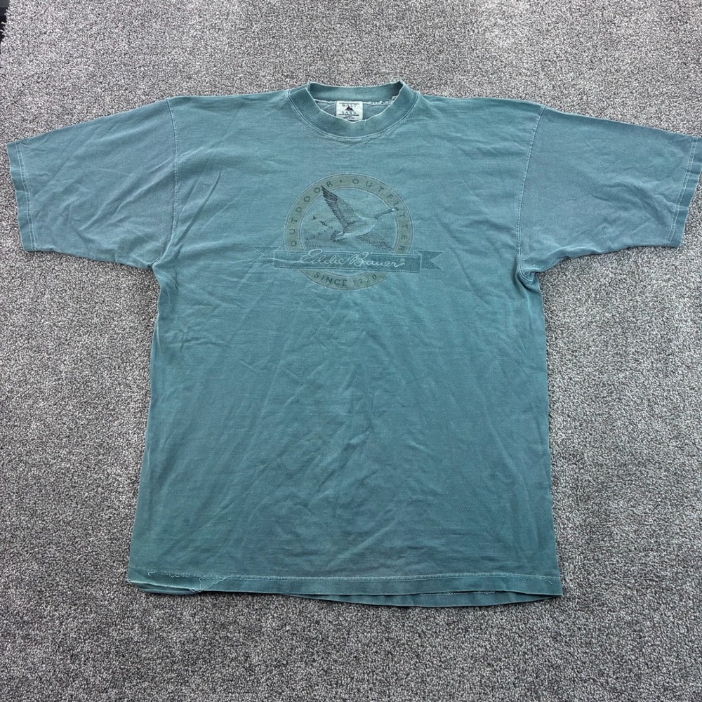 Vintage Eddie Bauer Shirt Mens XL Teal Blue Outdoor Outfitters Duck Logo‎ 90s